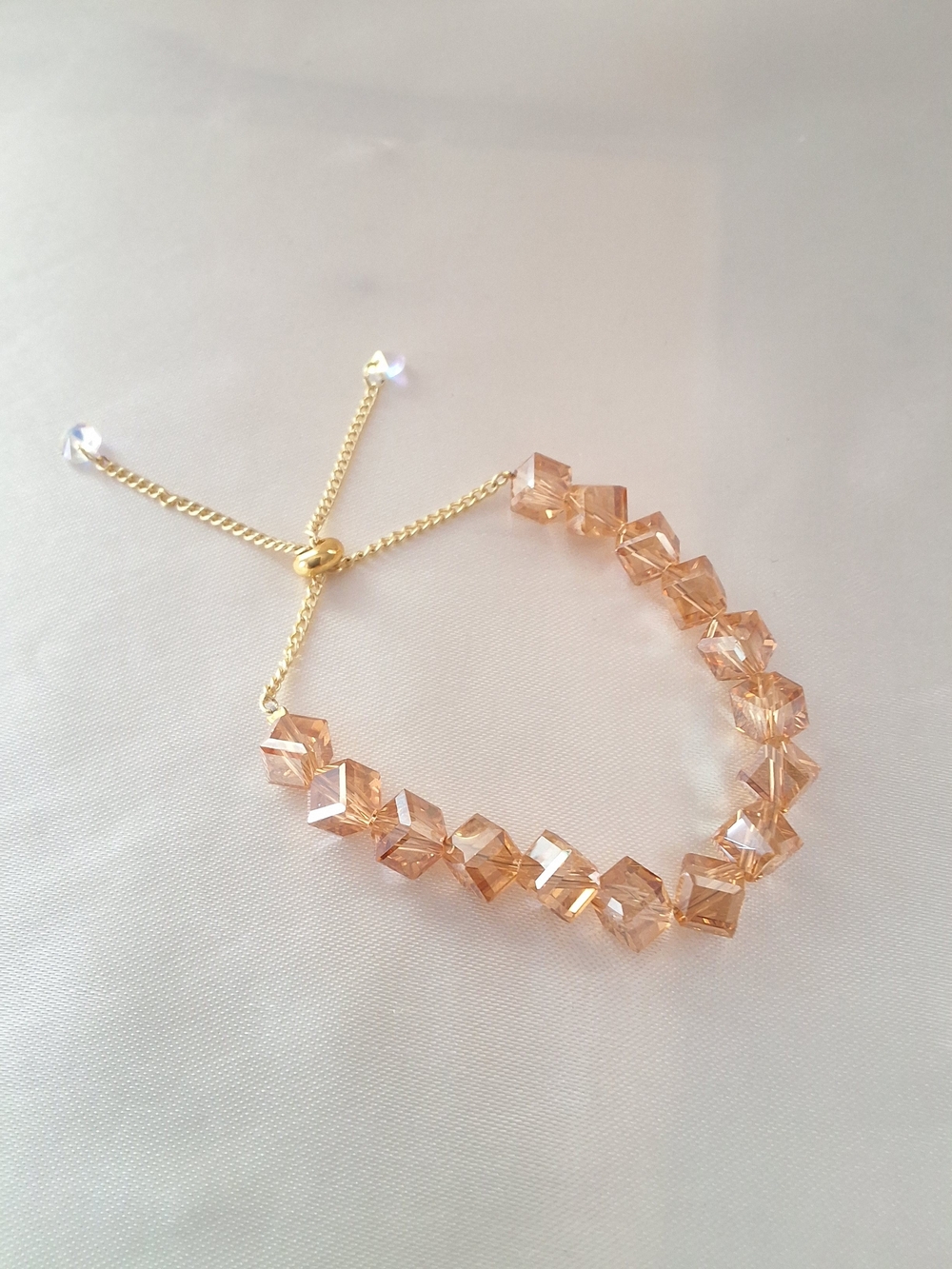 Delicate Peach Crystal Bead Adjustable Bracelet